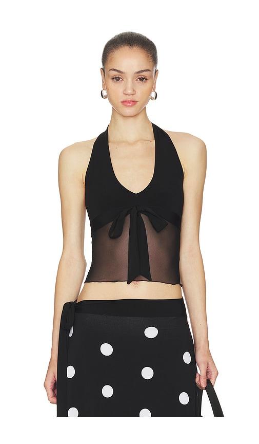frankies bikinis may mesh halter top in black.