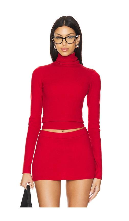frankies bikinis milo cloud knit turtleneck sweater in red.