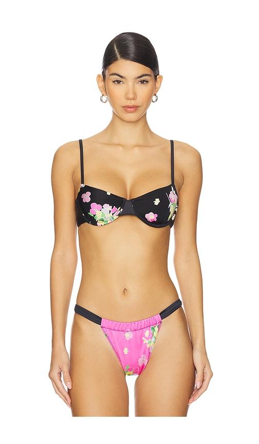frankies bikinis morning satin underwire bikini top in black.