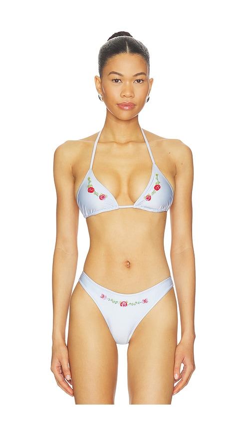 frankies bikinis nick beaded satin top in baby blue.