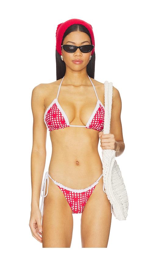 frankies bikinis nick ruffle top in red.