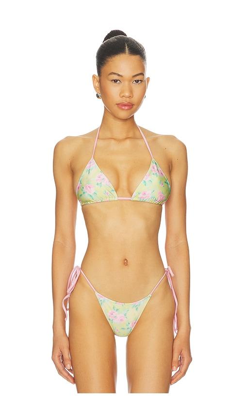 frankies bikinis nick satin bikini top in green,pink.