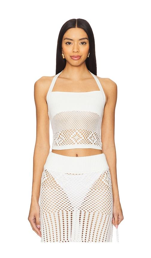 frankies bikinis orchard crochet halter top in white.