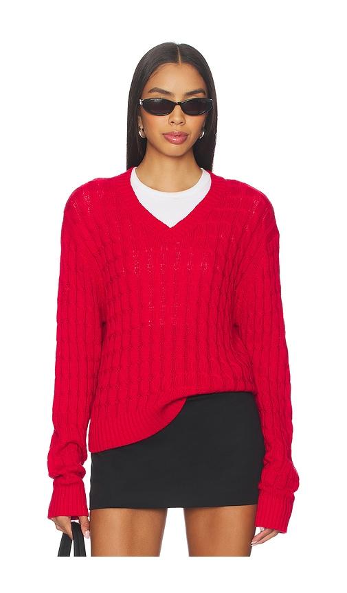 frankies bikinis prince cable knit sweater in red.
