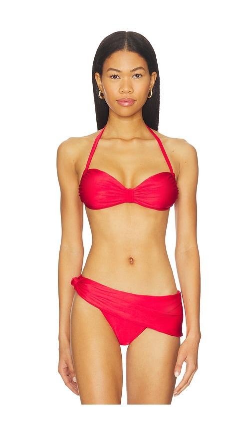 frankies bikinis reece satin bikini top in red.