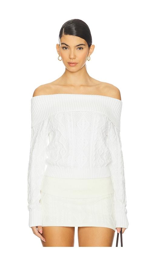 frankies bikinis saint cable knit sweater in white.