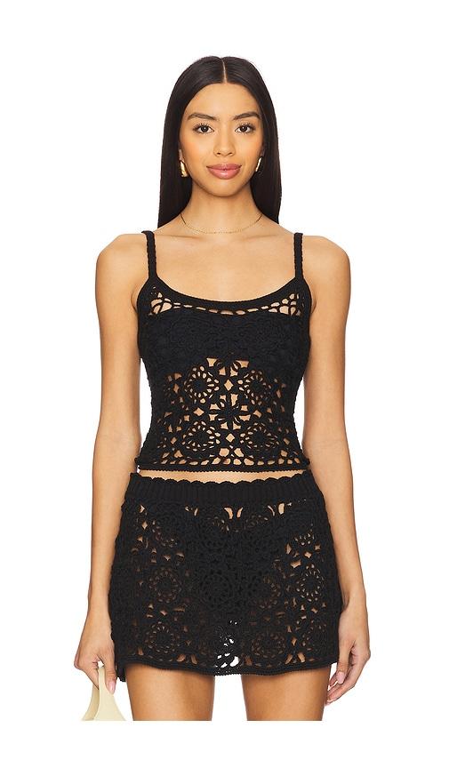 frankies bikinis seaside crochet tank in black.