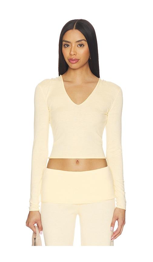 frankies bikinis sloane knit hoodie in yellow.