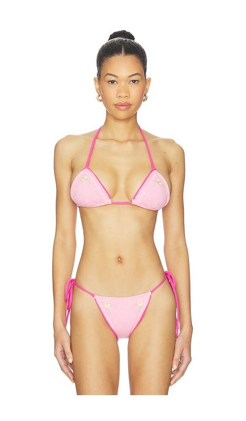 frankies bikinis tide knit top in pink.