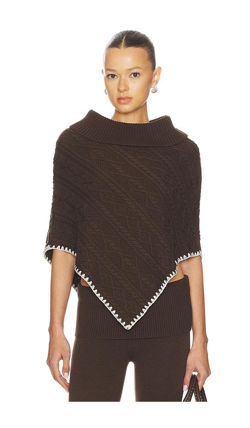 frankies bikinis windswept cotton knit poncho in chocolate.