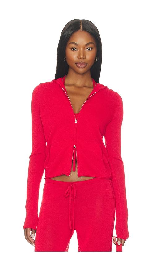 frankies bikinis x jennie atlas knit hoodie in red.