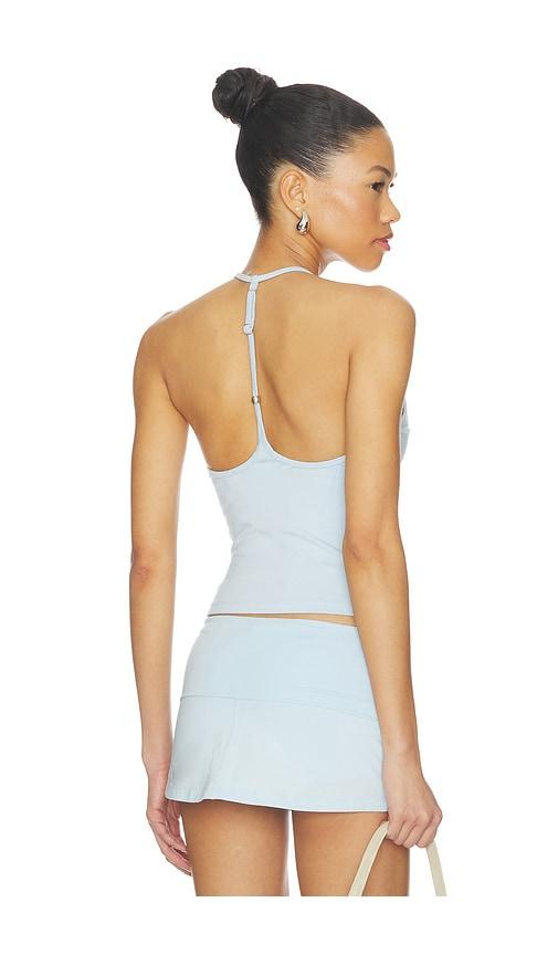 frankies bikinis x jennie chantal halter cotton jersey top in baby blue.