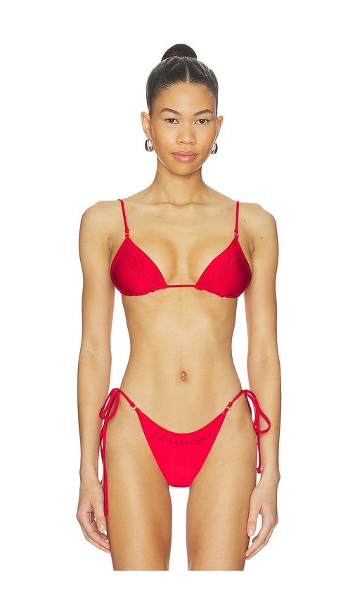 frankies bikinis x jennie elena beaded satin top in red.