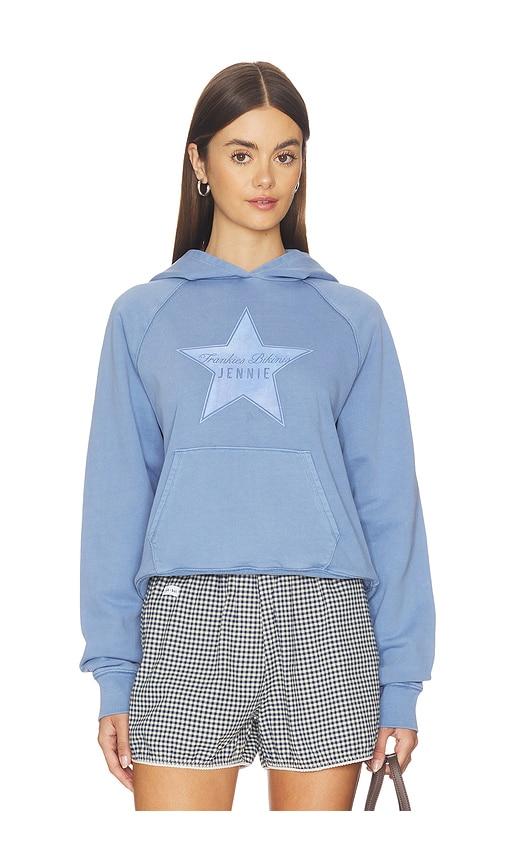 frankies bikinis x jennie jane terry hoodie in blue.