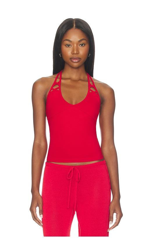 frankies bikinis x jennie nora cotton jersey halter top in red.
