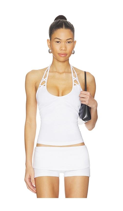 frankies bikinis x jennie nora cotton jersey halter top in white.