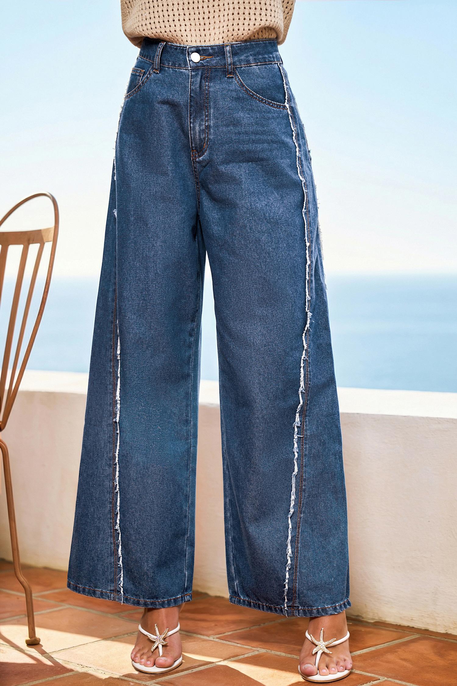 fray away blue jeans - l