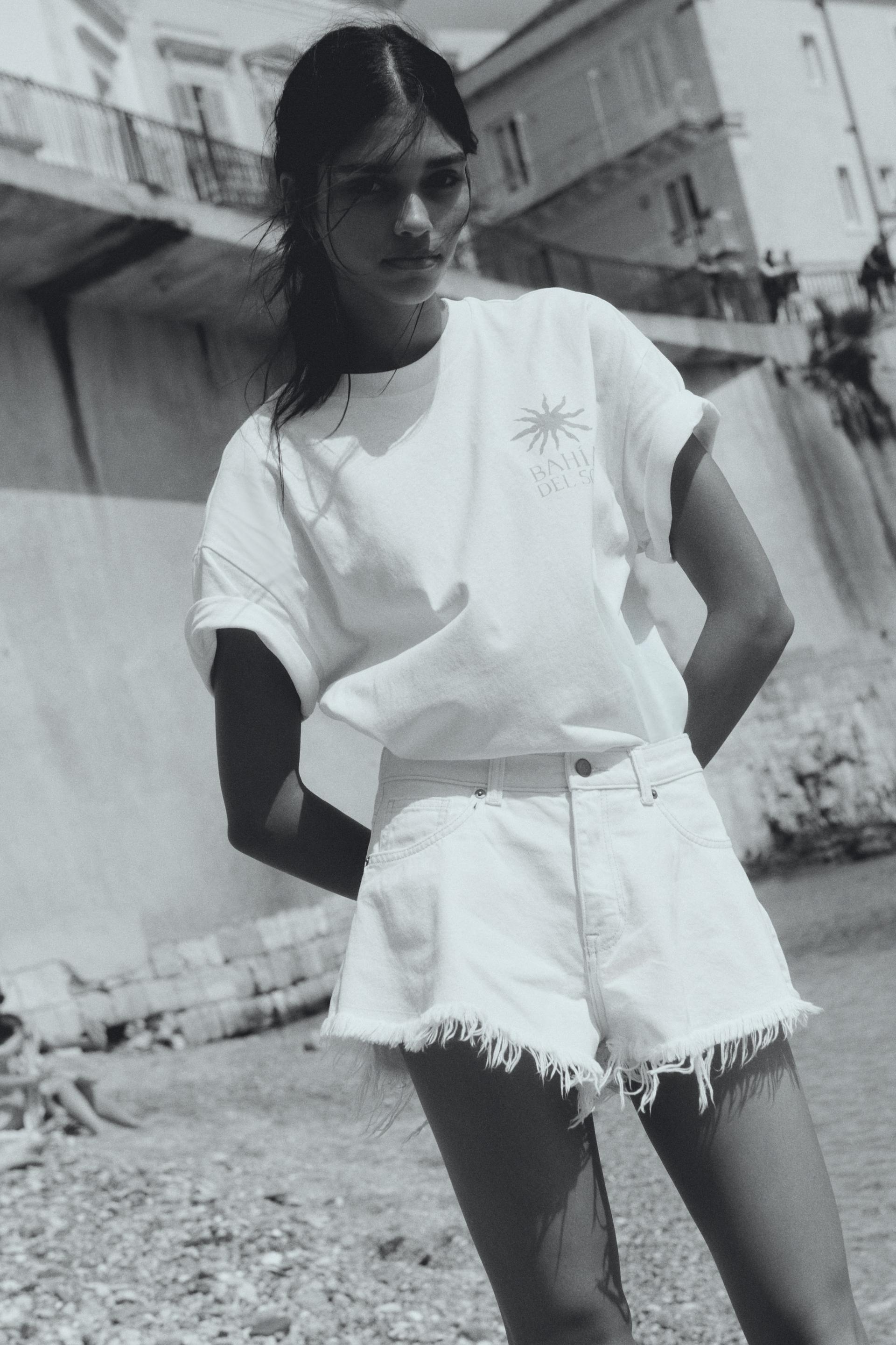 frayed-edge denim shorts