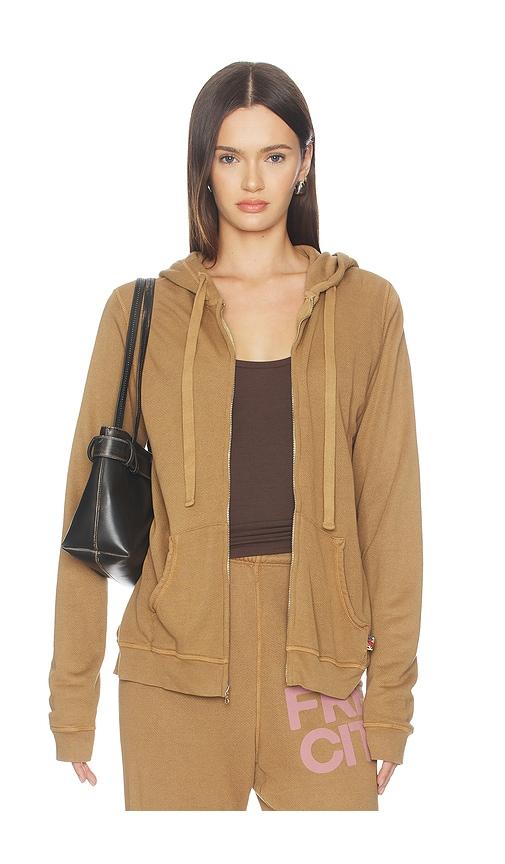 free city superfluff lux zip hoodie in brown.