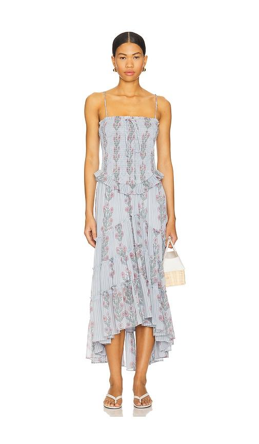 free people alejandra midi dress in blue.
