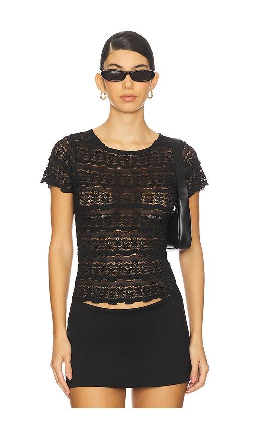 free people angelina lace tee in black.