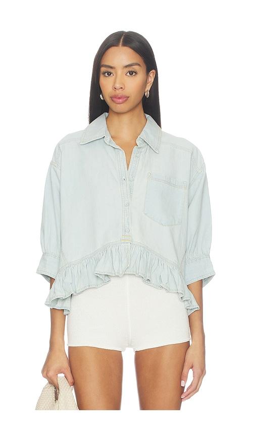 free people bailey denim shirt in light tint wash in baby blue.