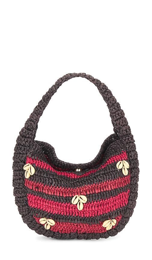 free people belize shell clutch in black,red.