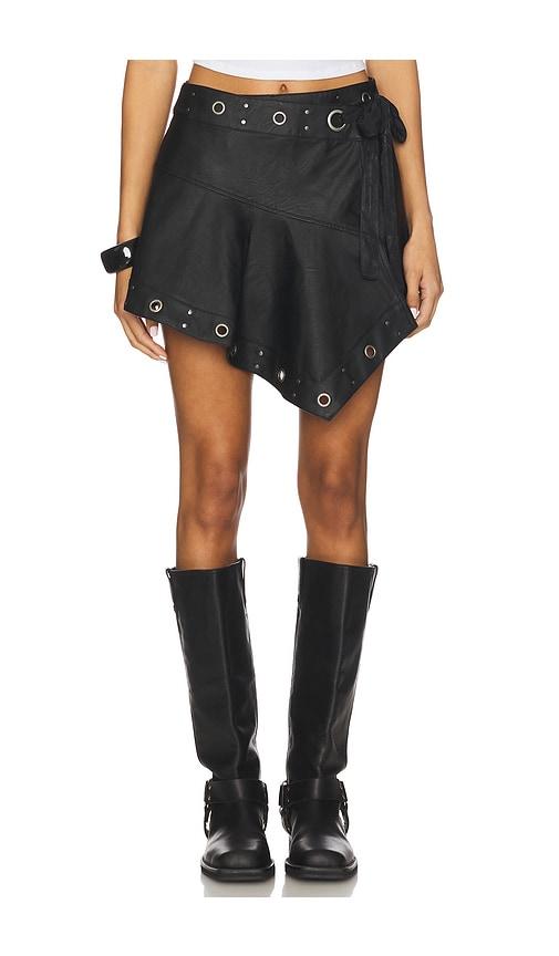 free people cassis faux leather wrap skirt in black in black.