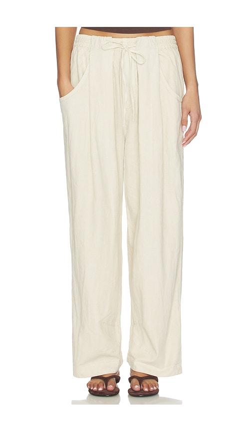 free people chambers laid back pull on pant in beige.