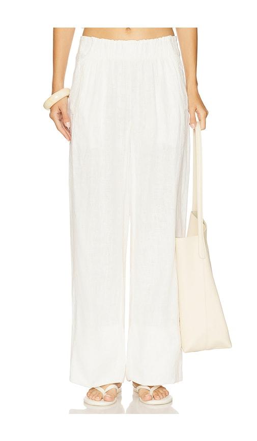 free people days end linen pull on pant in ivory.