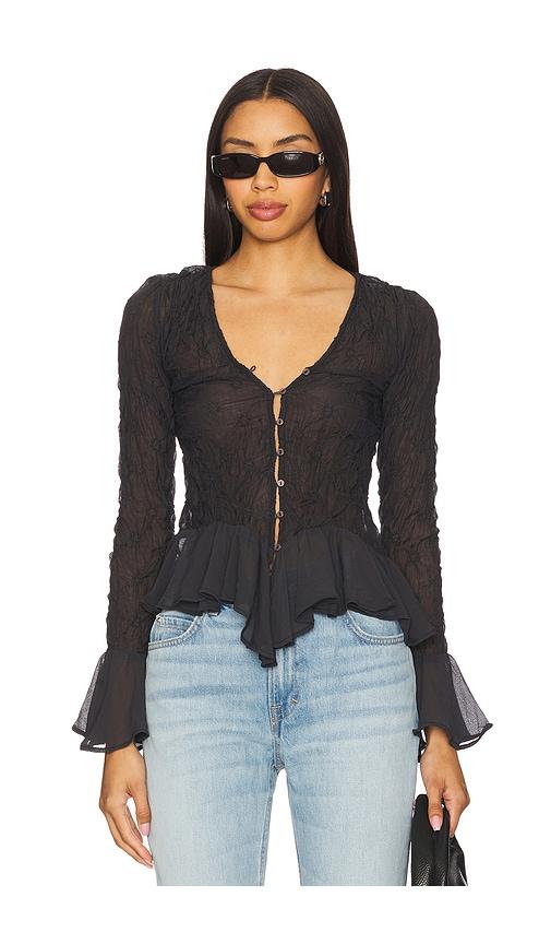 free people elias smocked blouse in black.