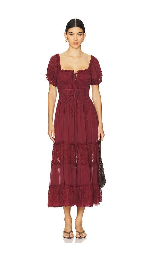 free people falling sun midi dress in burgundy.