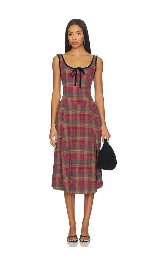 free people freya plaid midi dress in red.