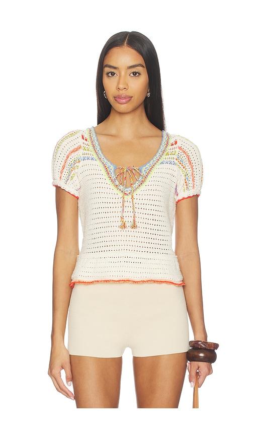 free people friendship pullover in ivory,orange.