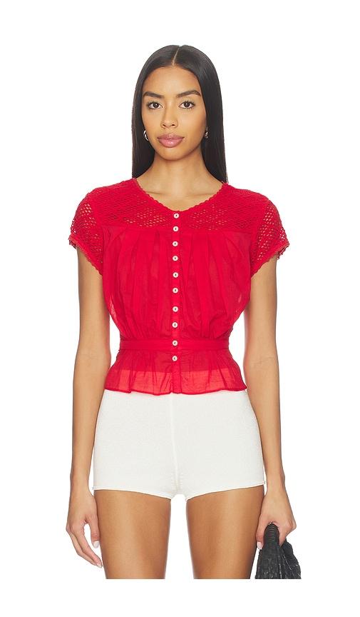 free people glimmer embroidered top in red.