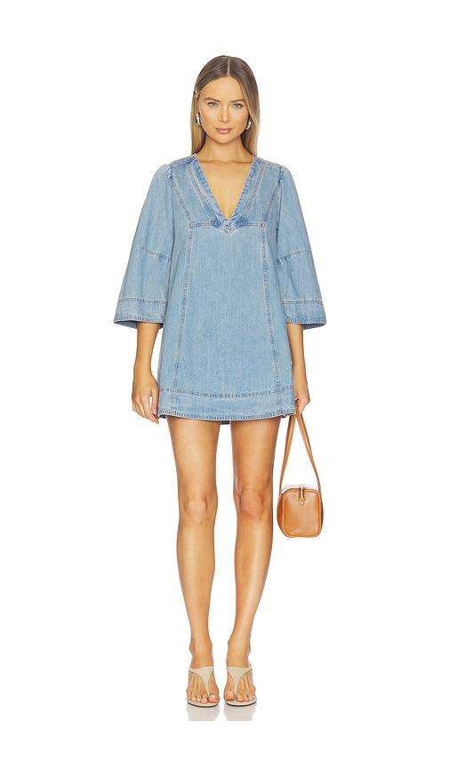free people goldie baloon sleeve dress in blue.