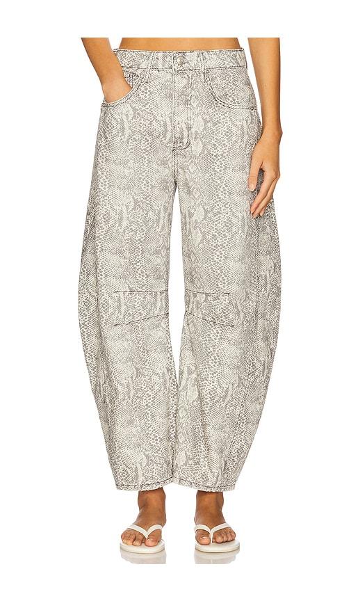 free people goodluck printed barrel pant in taupe.