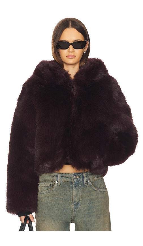 free people louder please faux fur jacket in purple.