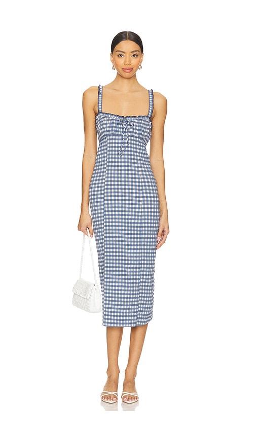 free people lucinda midi dress in blue.