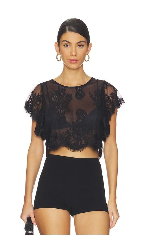 free people lunar ash lace top in black.