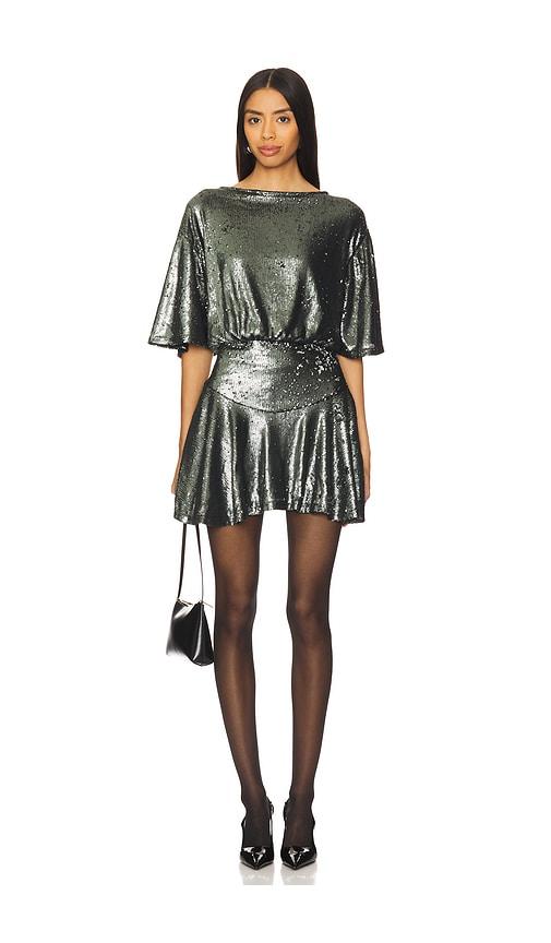 free people manuka sequin mini dress in metallic silver, grey.