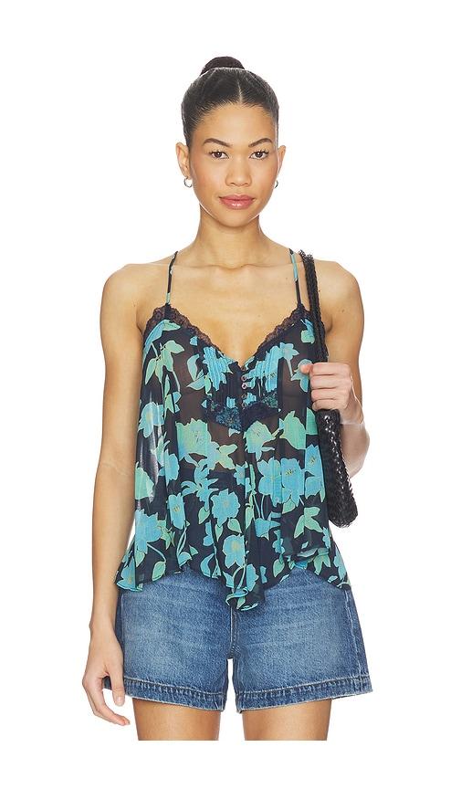 free people margaux printed tank in blue.