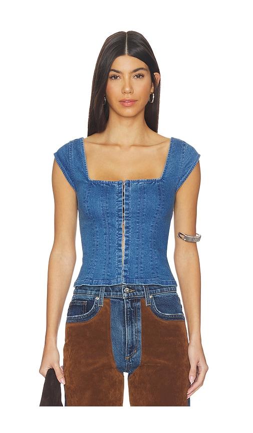 free people marilyn denim corset in blue.
