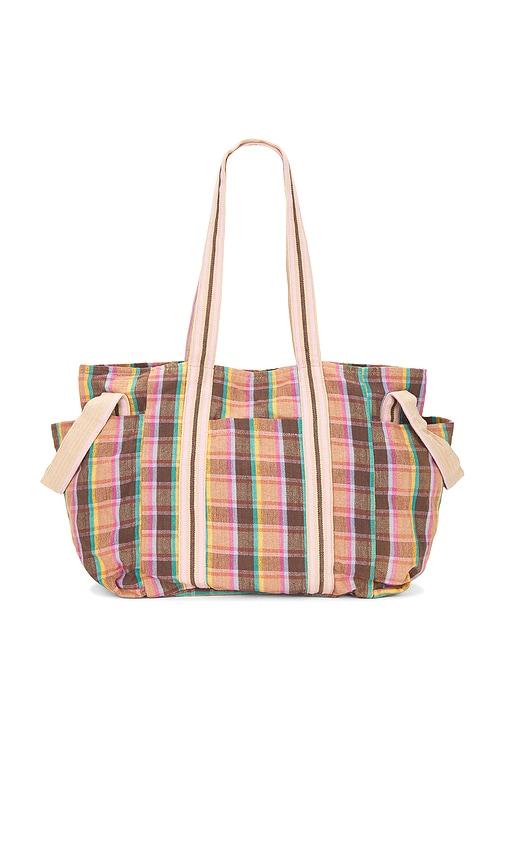 free people oksana multi print tote bag in brown,pink.