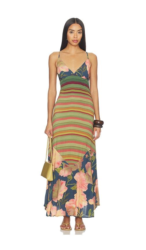 free people painted sands maxi dress in blue,green.