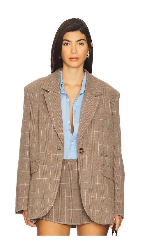 free people paper cut blazer pinstripe in taupe.