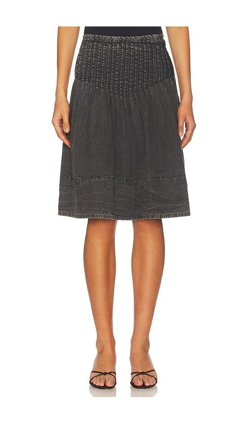 free people peyton pintuck midi skirt in washed black in black.
