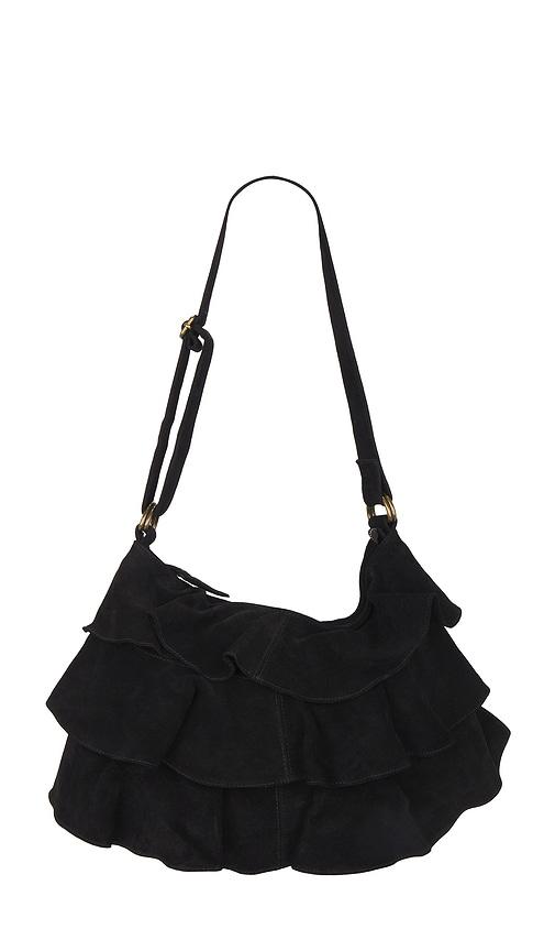 free people rae ruffle shoulder bag in black.