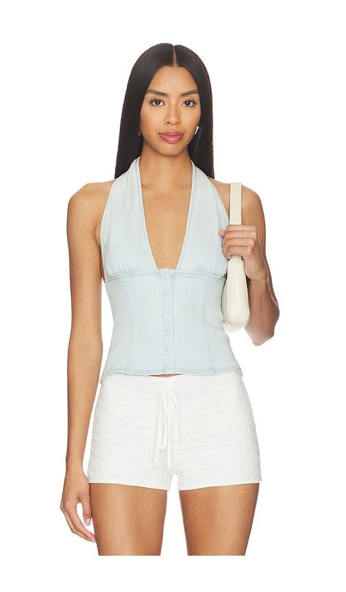free people ramona denim halter in blue.