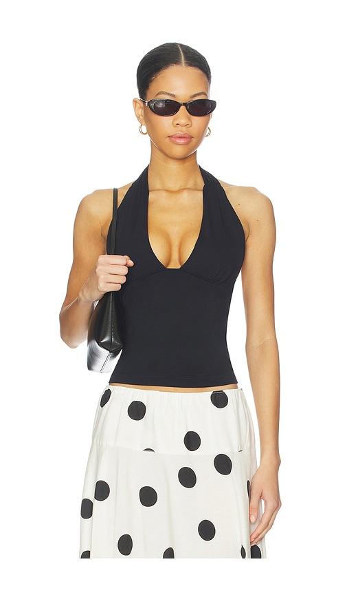 free people round two halter top in black.